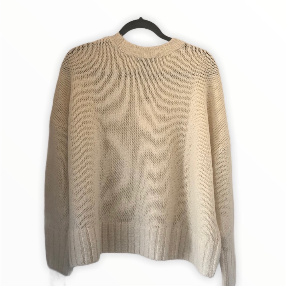 En Thread Womens Knit Crew Neck Sweater Cream Ivory Wool Blend Large - Picture 3 of 6